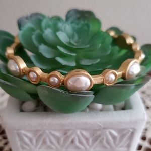 Gold Tone Faux Pearl Bangle Bracelet